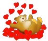 Valentine bear bathing in  red love hearts