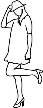 Young woman with hat outline black