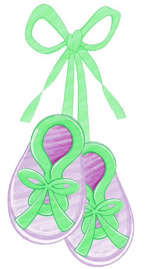 baby booties green ribbon