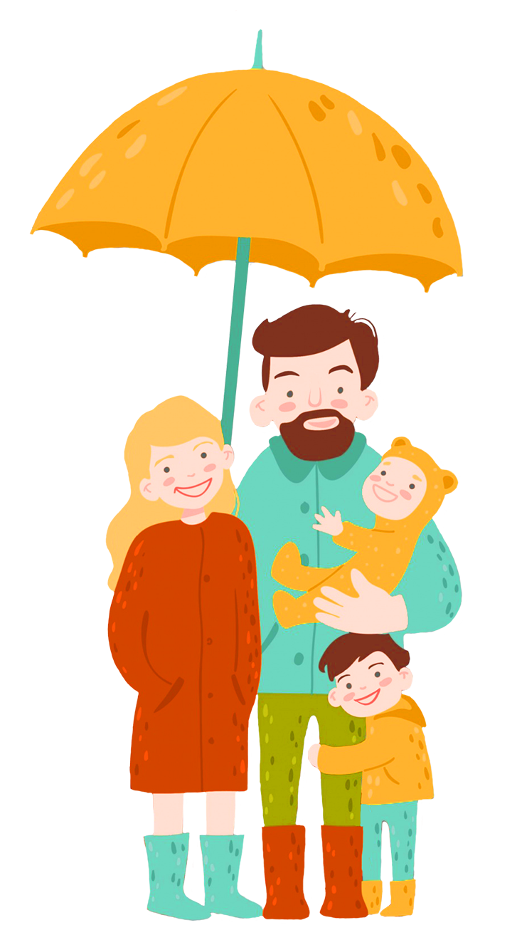family with umbrella