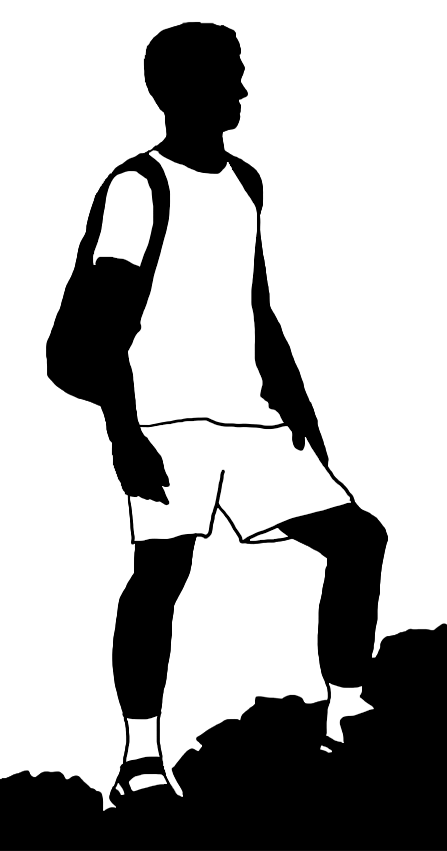 black white silhouette boy climbing mountain