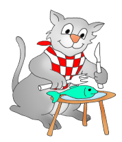 cat eating a fish clipart
