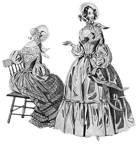 1841 two ladies with crinolines and ringlets