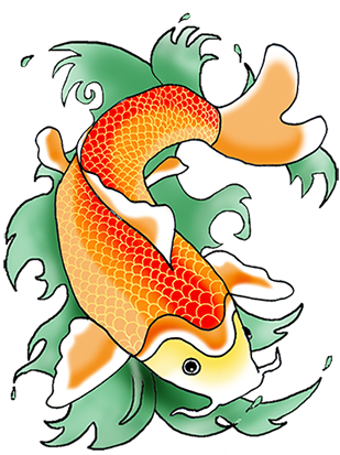 orange koi fish in green waves