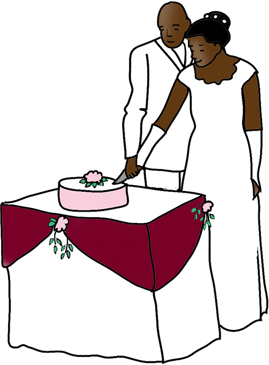 married couple cutting wedding cake