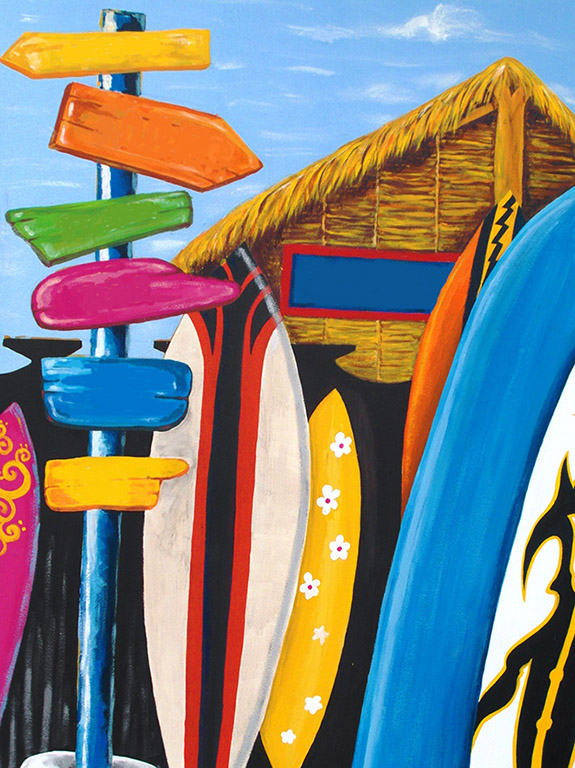 summer beach hu wit surf boards clipart