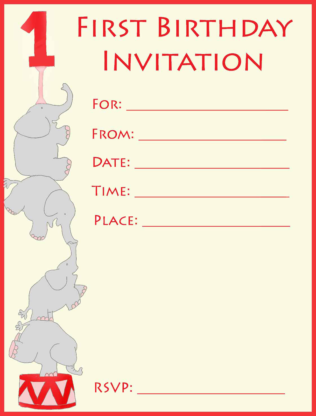 elephant 1st birthday invitations