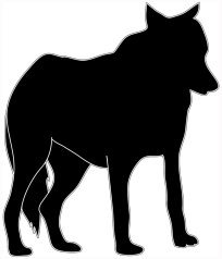 black white silhouette of standing wolf