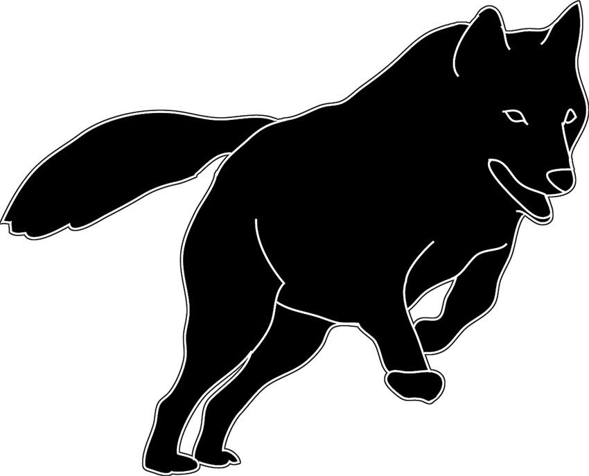 black white silhouette jumping wolf