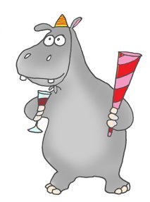 cartoon hippo party guy