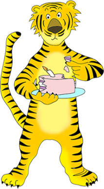 funny cartoon tiger eating cake