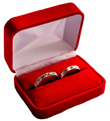 wedding rings in a red box