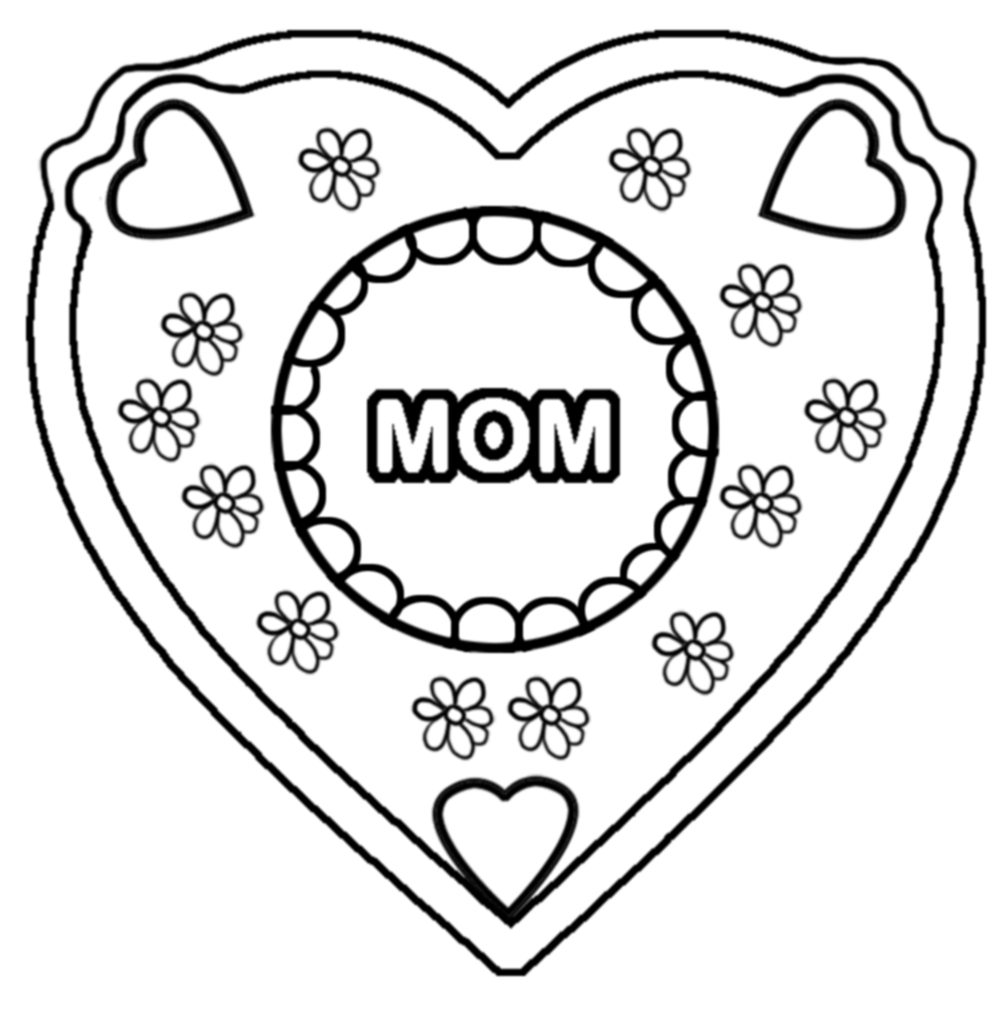 Mom coloring page with hearts and flowers