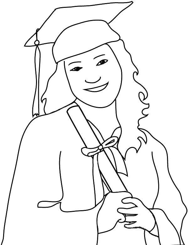 outline of graduation girl with diploma