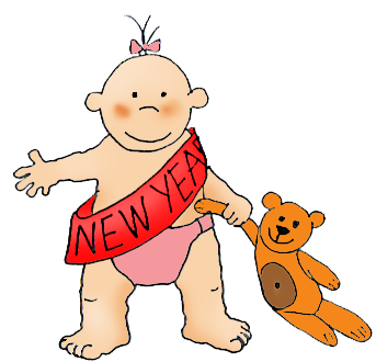 New Year baby girl with teddy bear