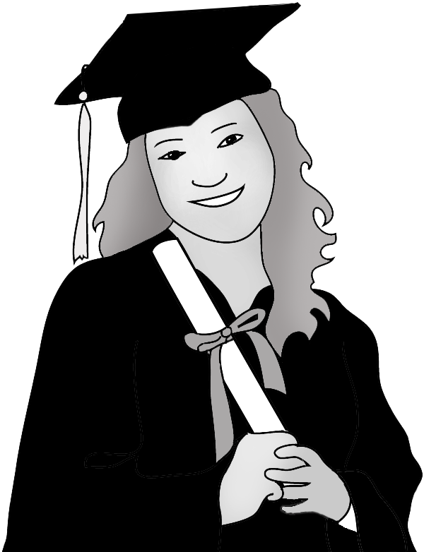 gray black clipart graduation girl with diploma