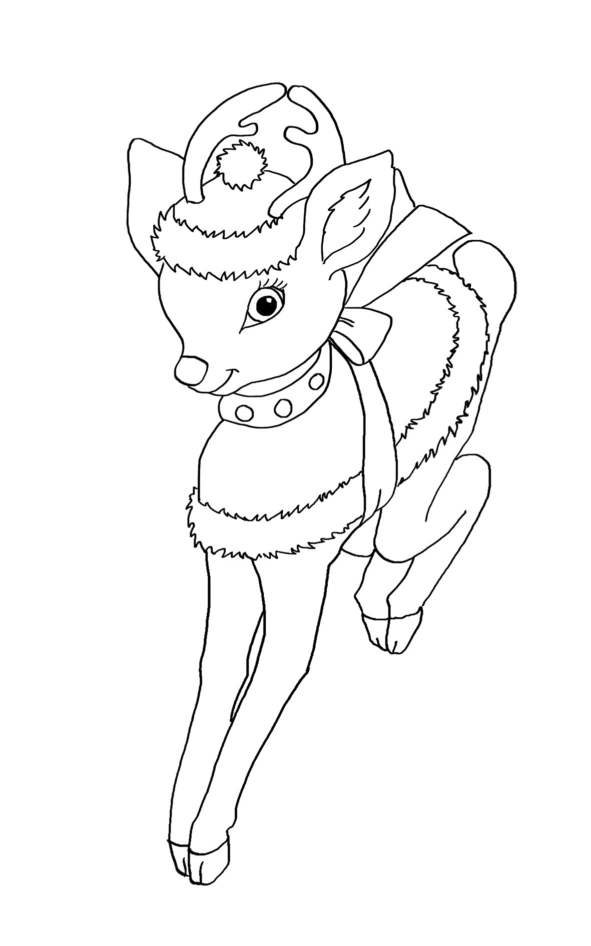 Reindeer Cute Christmas Coloring Pages