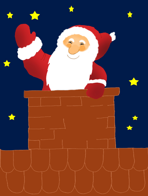 Santa Claus clipart in chimney at night
