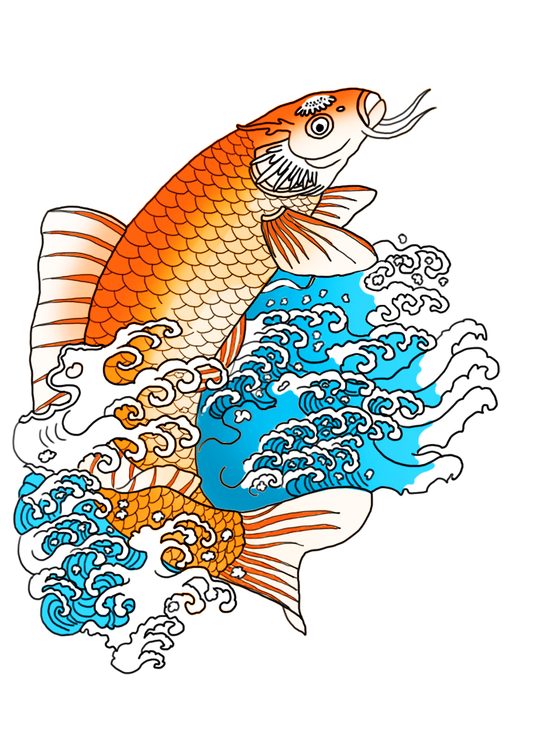orange koi fish in waves