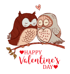 Happy Valentines day greeting owls in love