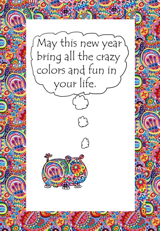 New Year wish with colors and hippo