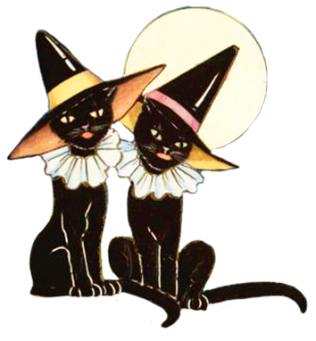 black witch cats and moon