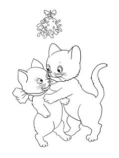 two cats kissing under mistletoe