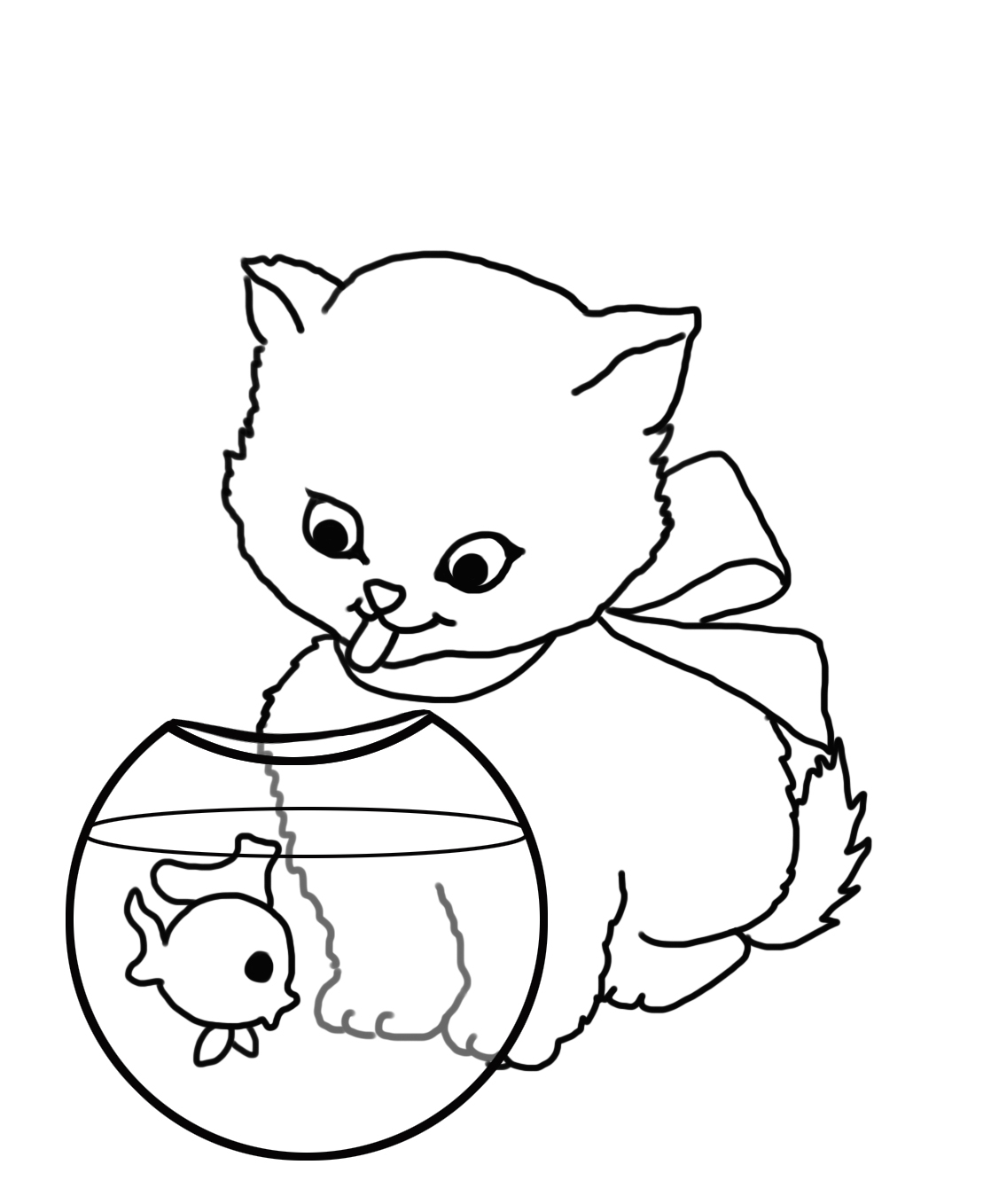 cat looking at fish bowl