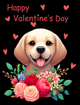 cute dog with flowers Valentine greeting