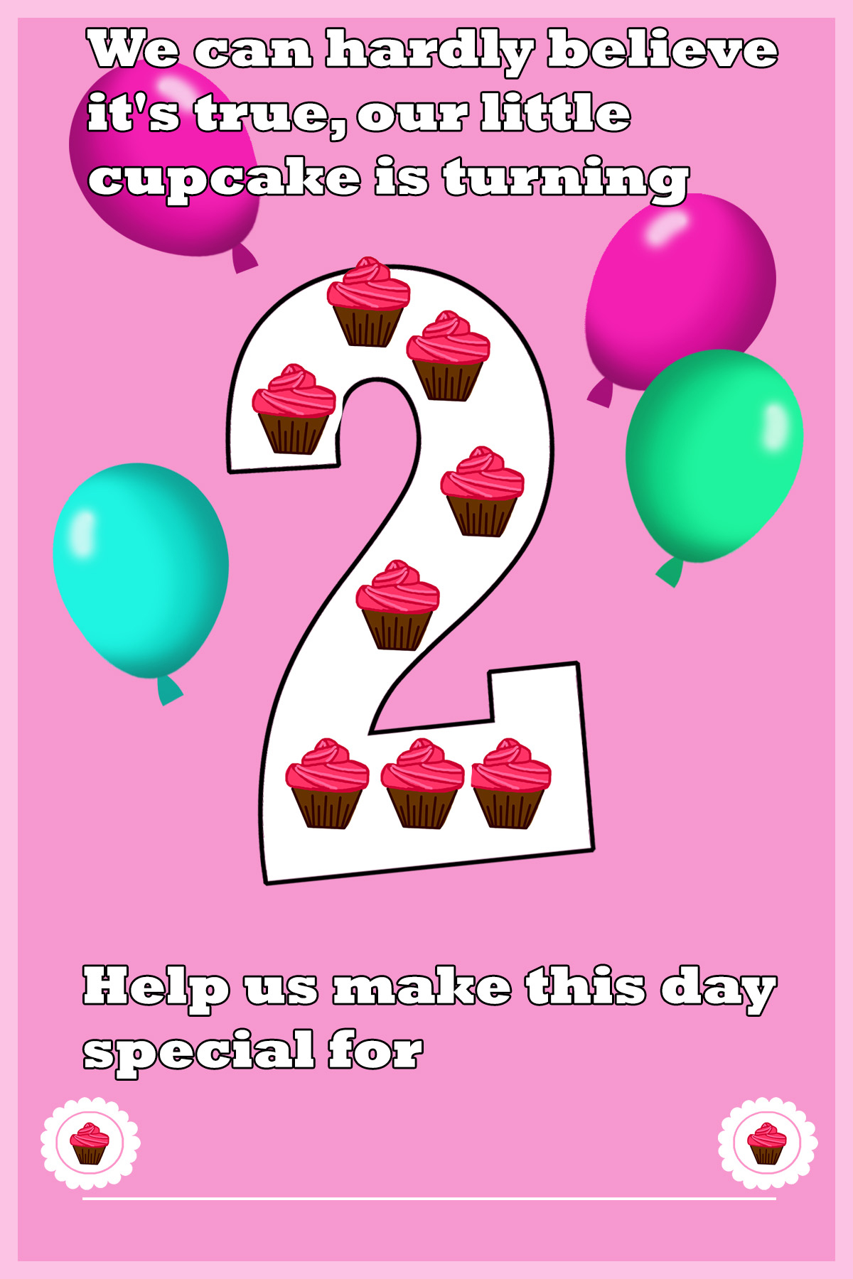 pink 2nd birthday invitation