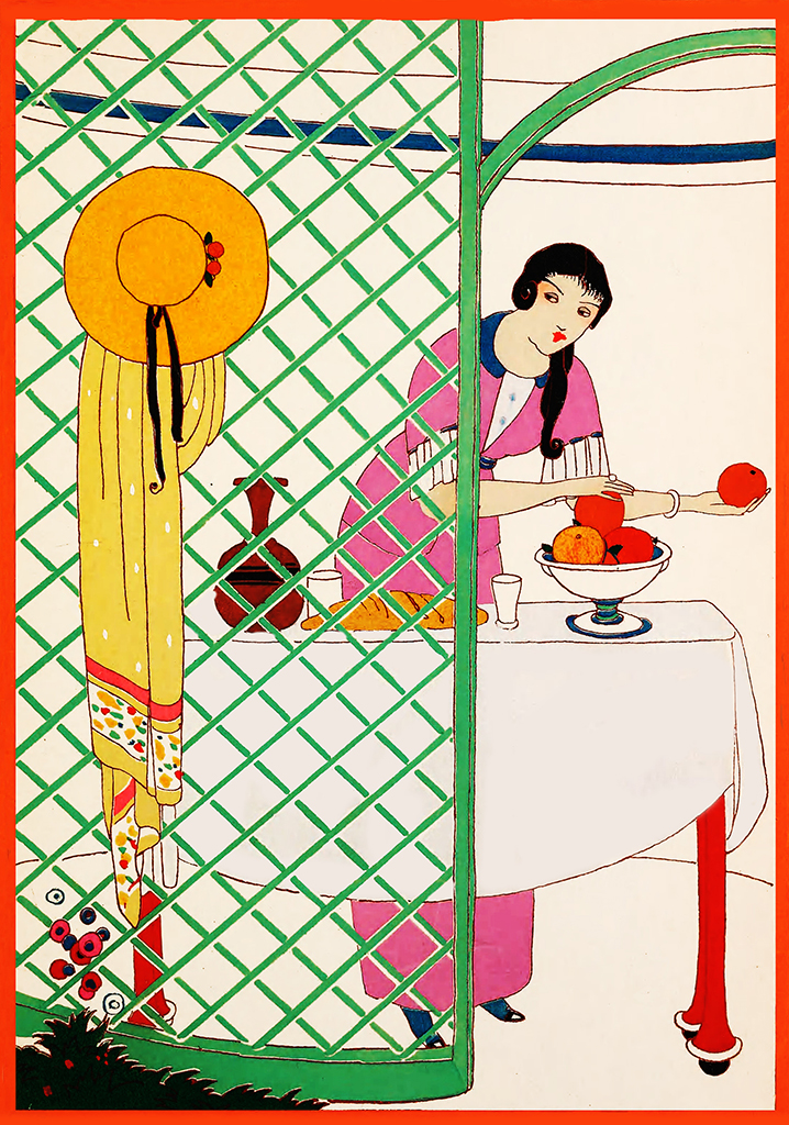 art deco clipart woman fruit