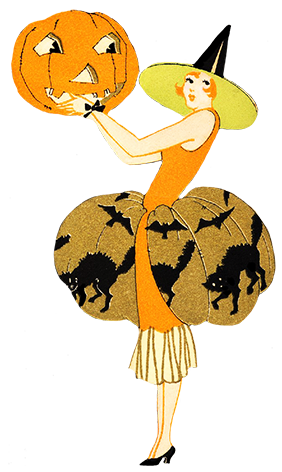 Halloween witch vintage with pumpkin head