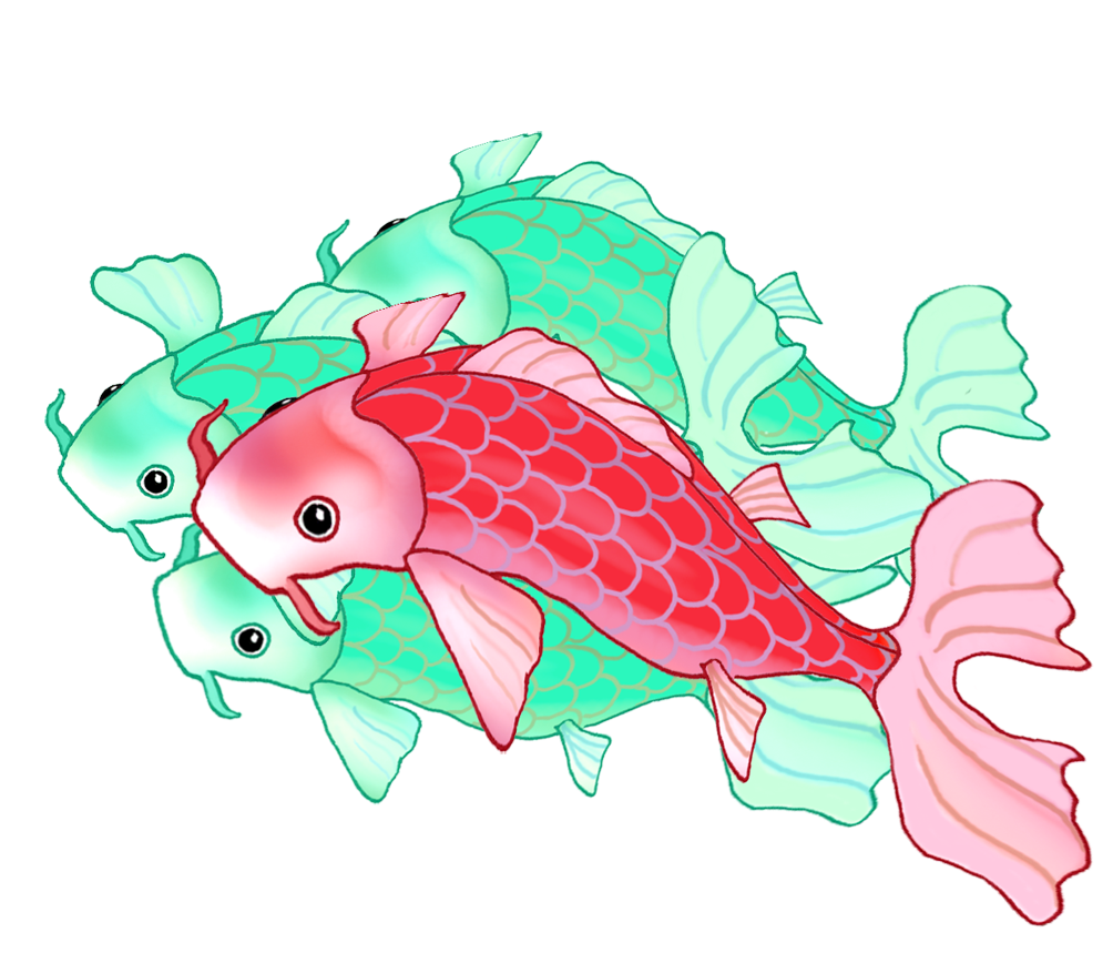 three green one red koi fish