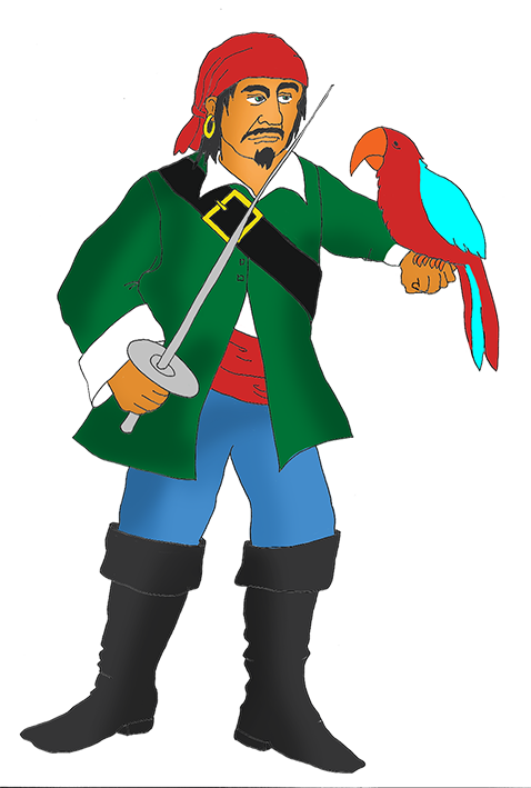 angry pirate with red parrot