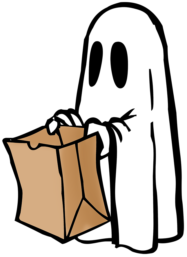 sketch halloween ghost with bag for trick or treat