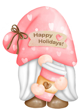 happy holiday gnome with coffee