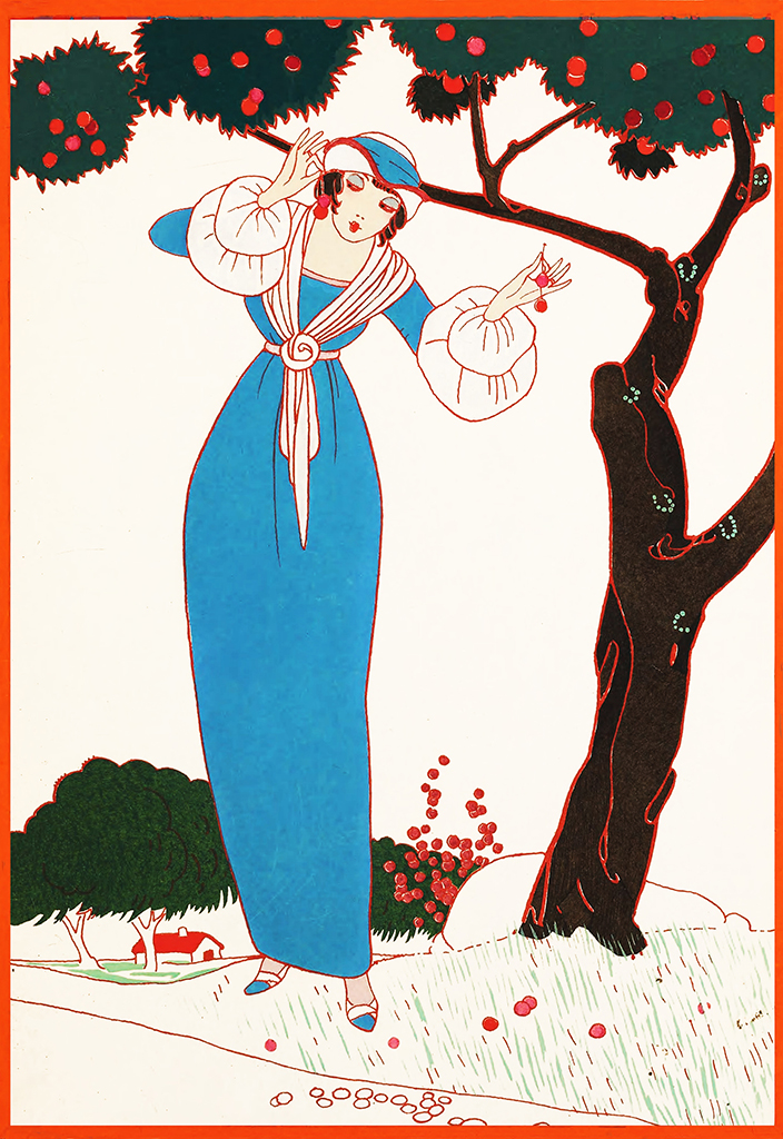 Woman with cherries art deco art nouveau