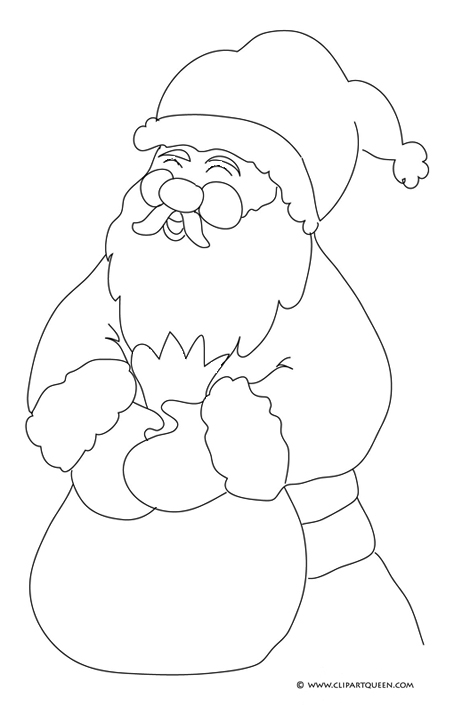 Santa coloring page laughing Santa with sack