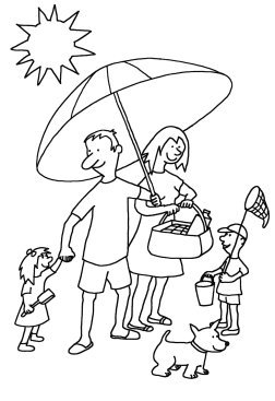 summer coloring pages family on beach