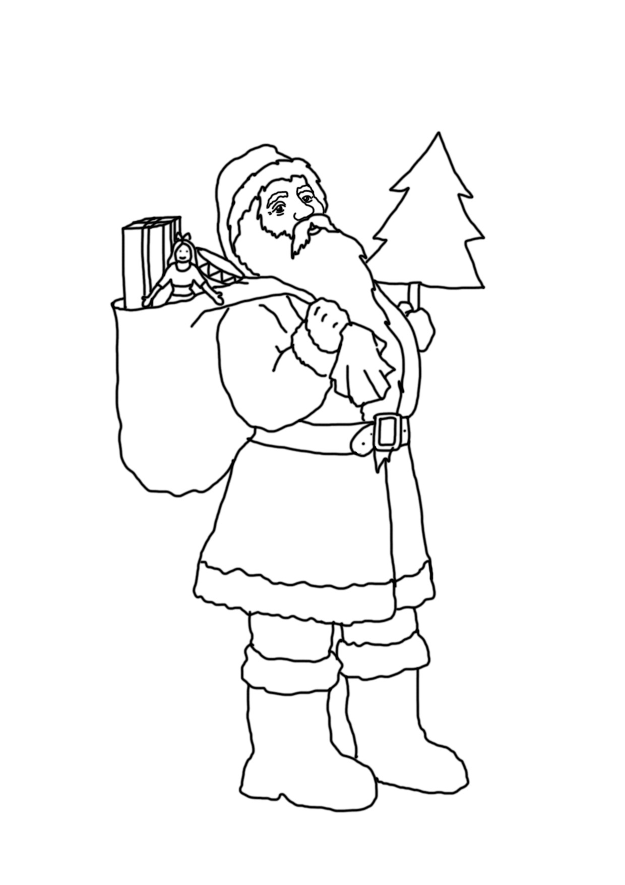 Santa with sack and Christmas tree