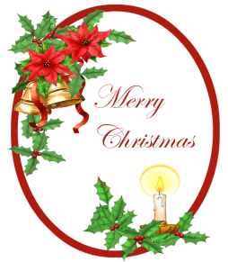 Merry Christmas greeting with bells holy candle