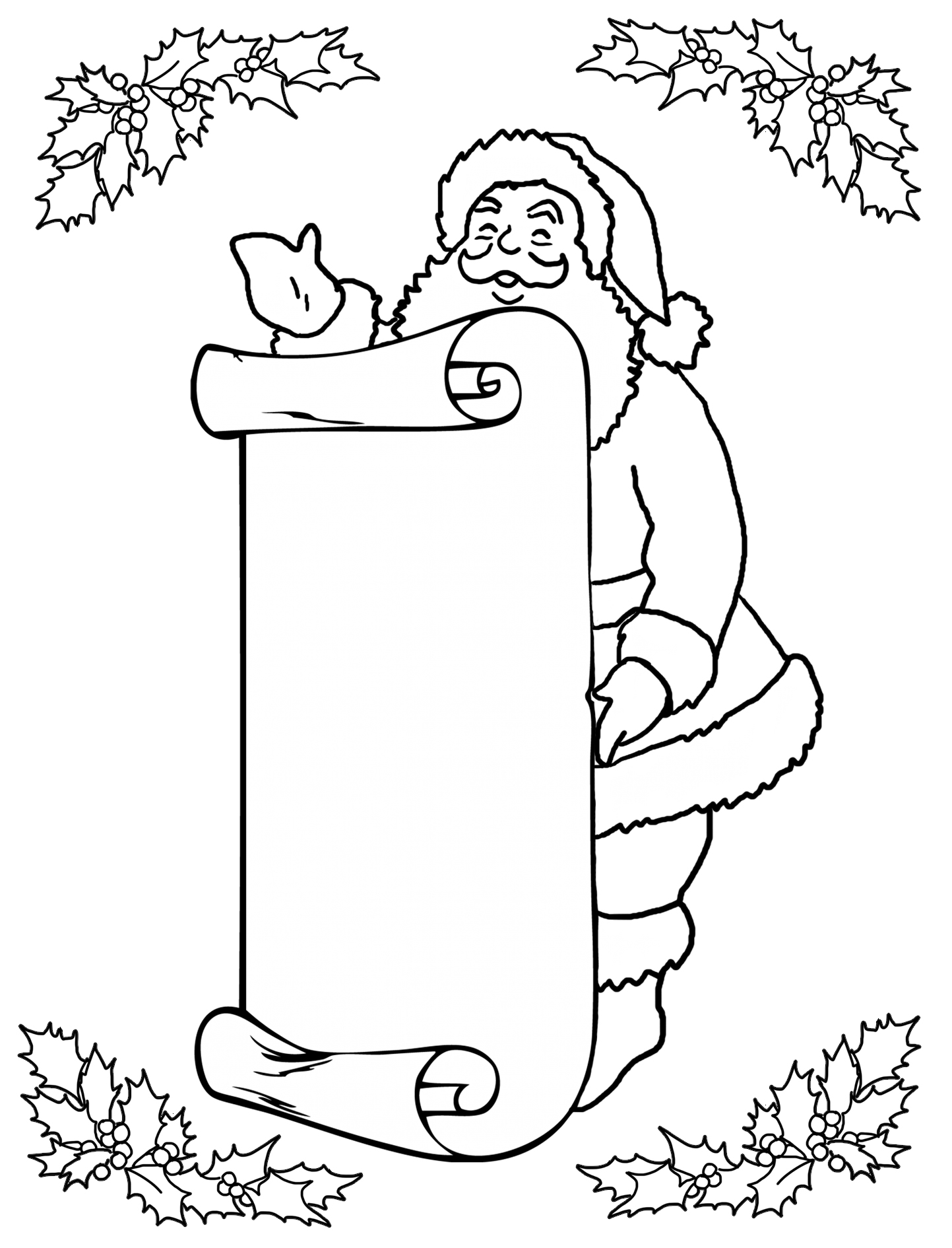 Santa with wish list for coloring