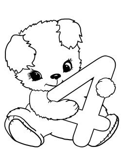 4th birthday coloring sheet with teddy bear