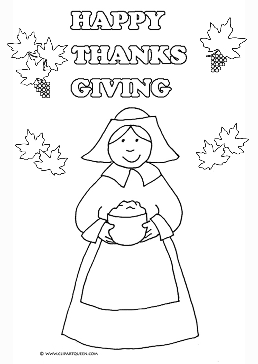 Thanksgiving coloring page woman with porridge