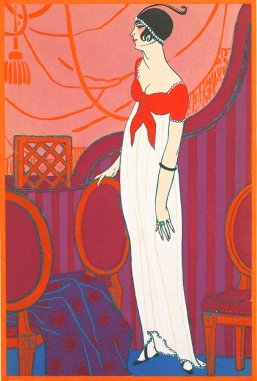 Red Art Deco Art Nouveau postcard