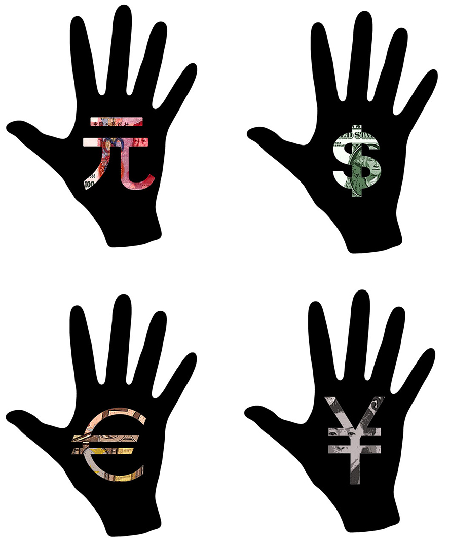 hand silhouettes with money symbols