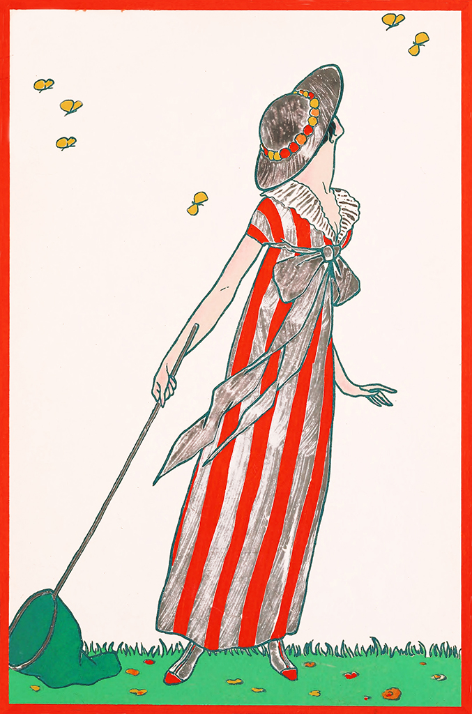 Art deco woman butterflies