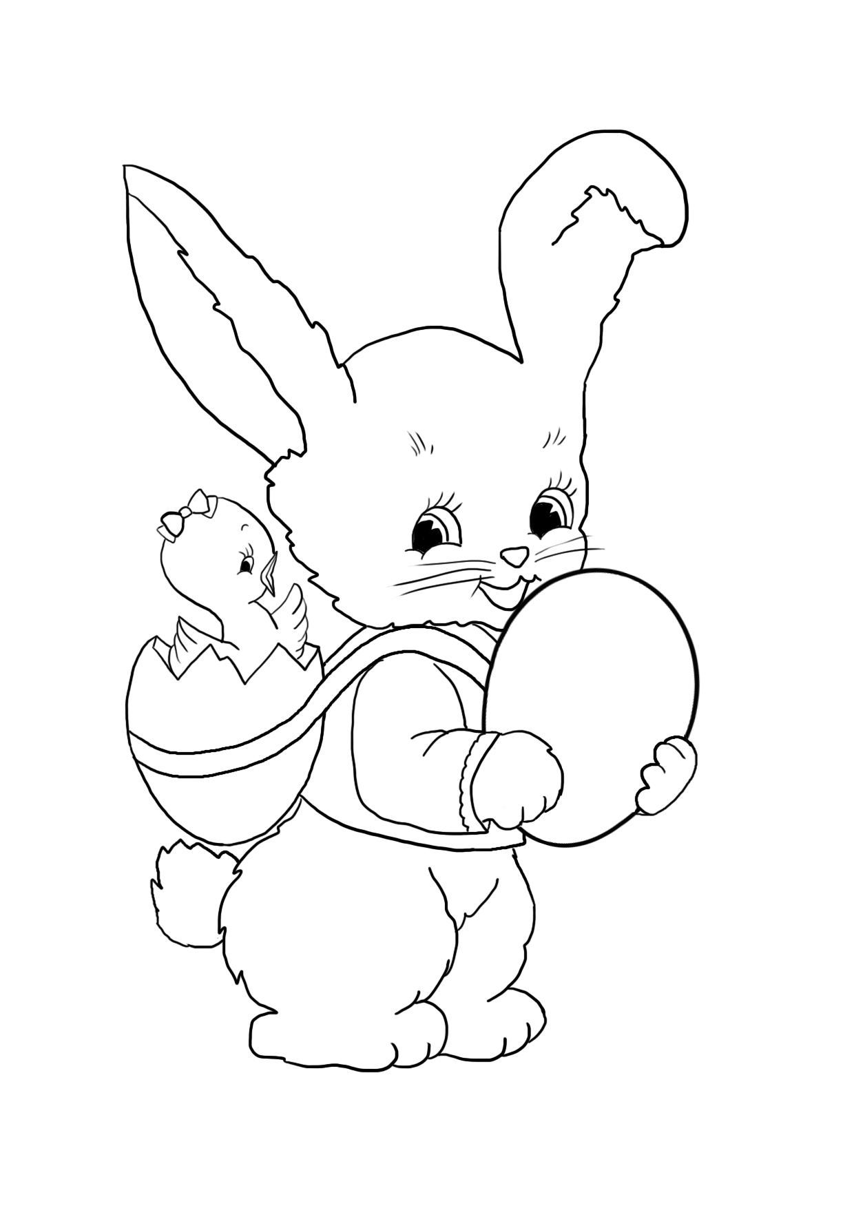 Easter coloring page with bunny chicken and eggs