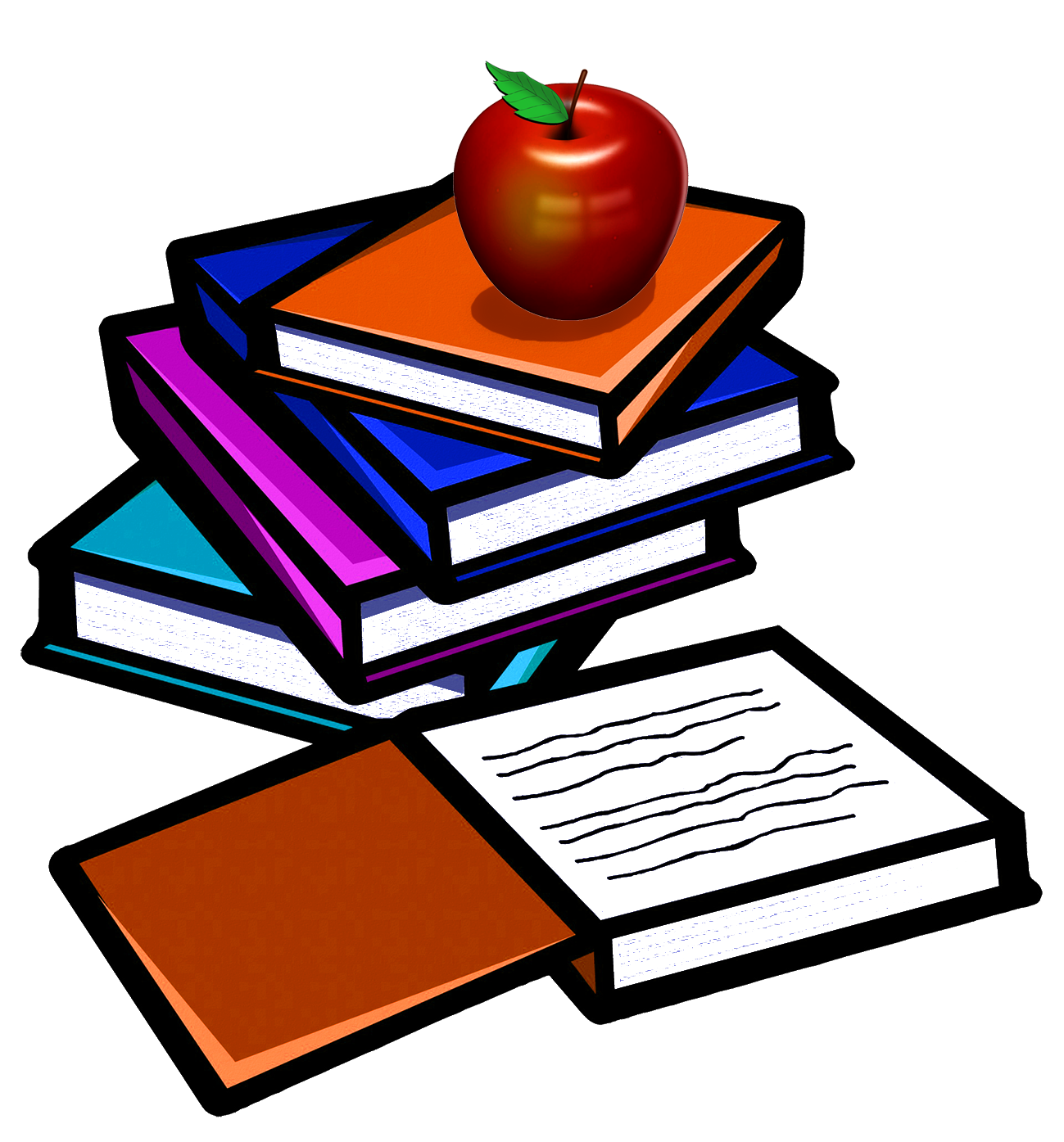 school books and apple