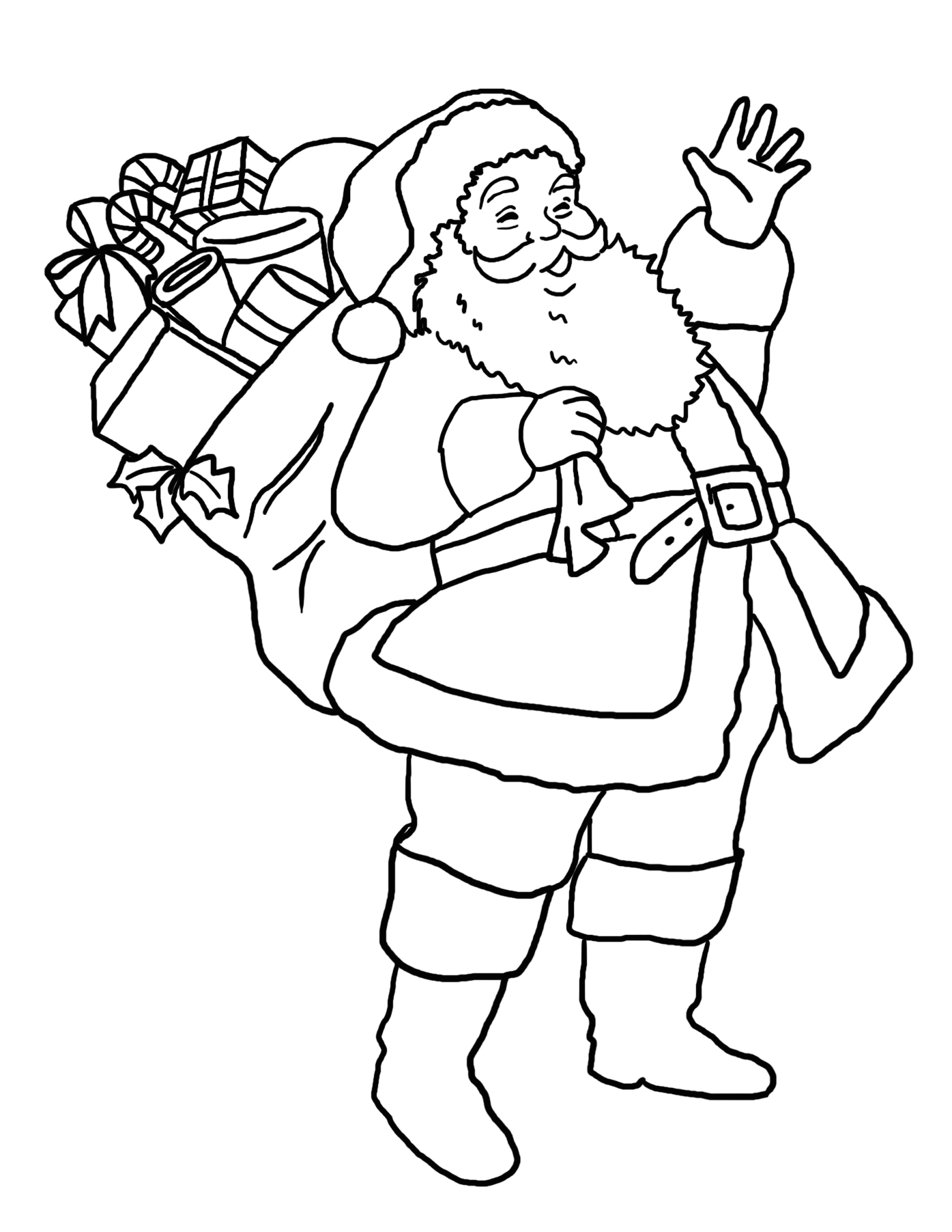 Coloring page Santa Claus with gift sack